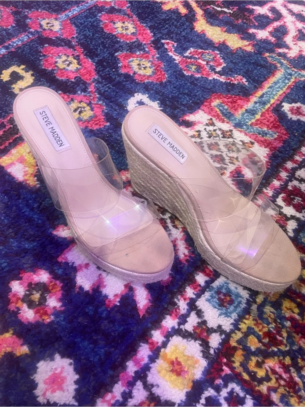 Steve Madden Nude Espadrille Wedge Sandals with Clear Straps